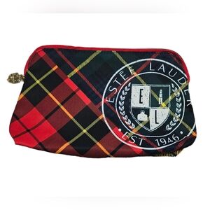 ESTEE LAUDER  Plaid Makeup Cosmetic Bag Travel  10*6 Made W/Recycled  Materials
